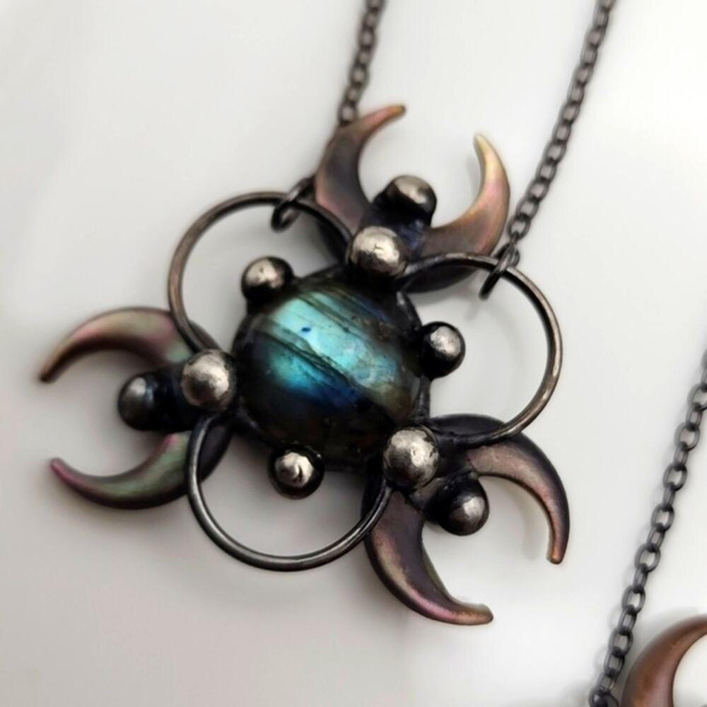 Free People Iridescent Blue-Green Stone Crescent Pendant Necklace